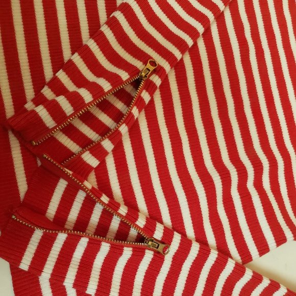 Premise Studio knit sweater size Small striped red white gold tone zipper accent - Picture 8 of 9